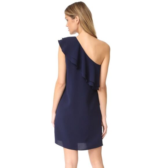 New! SHOSHANNA Women's Ruffled One-Shoulder Bond Dress Navy Blue Size 12 - Picture 3 of 9